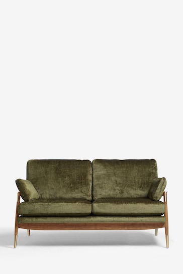 Plush Chenille Moss Green Flinton Wooden 3 Seater Sofa