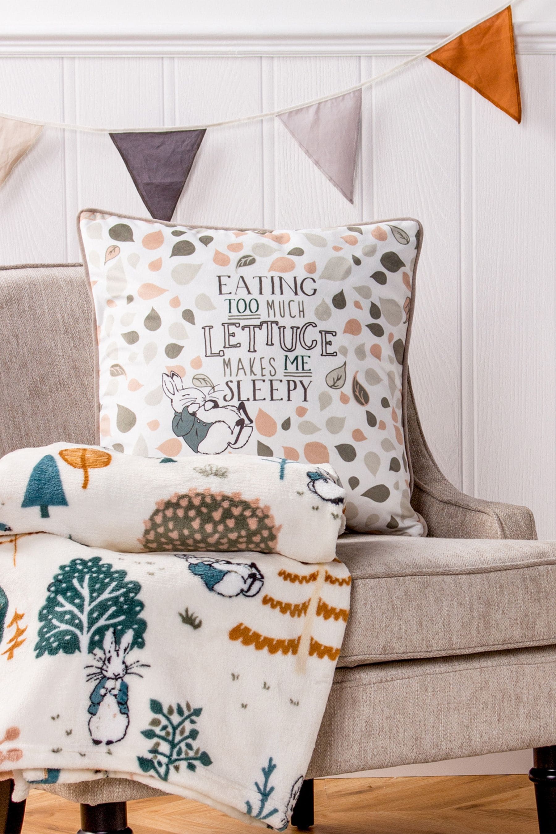 Peter Rabbit Natural Beige Scandi Woods Slogan Printed Cushion