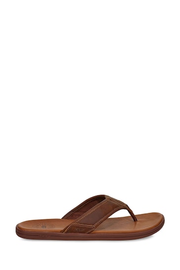UGG Brown Seaside Flip Leather Sandals