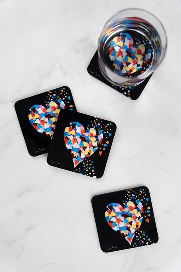 Steven Brown Art Set of 4 Black Heart of Hearts Coasters