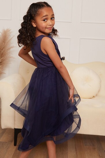 Chi Chi London Blue Younger Girls Tulle Layered Midi Dress
