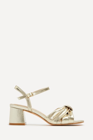 Linzi Gold Charlotte Block Heeled Sandals With Bow Front Detail