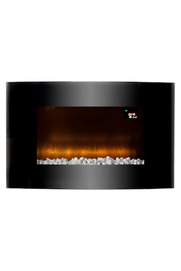 Warmlite Black Glasgow Curved Glass Wall Mounted Fireplace Heater