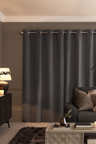 Buy Grey Matte Velvet Lined Eyelet Curtains from the Next UK online shop