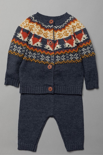 Bonjour Bebe Blue Fairisle Knitted Two-Piece Jumper And Bottom Set