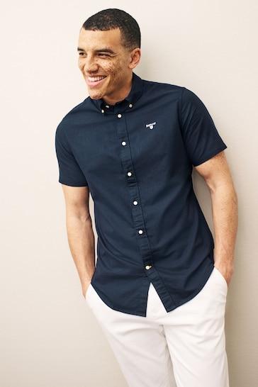 Barbour® Navy Blue Oxtown Classic Short Sleeve Oxford Cotton Shirt
