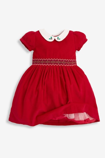 JoJo Maman Bébé Red Smocked Cord Party Dress