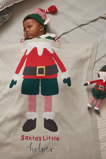 Mamas & Papas Brown My First Christmas Small Knitted Elf Blanket