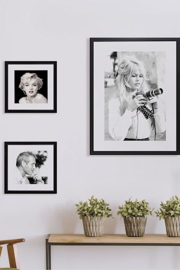 Brookpace Lascelles Black Black And White 'Brigitte Bardot Camera' Photographic Print In Glass Black Frame