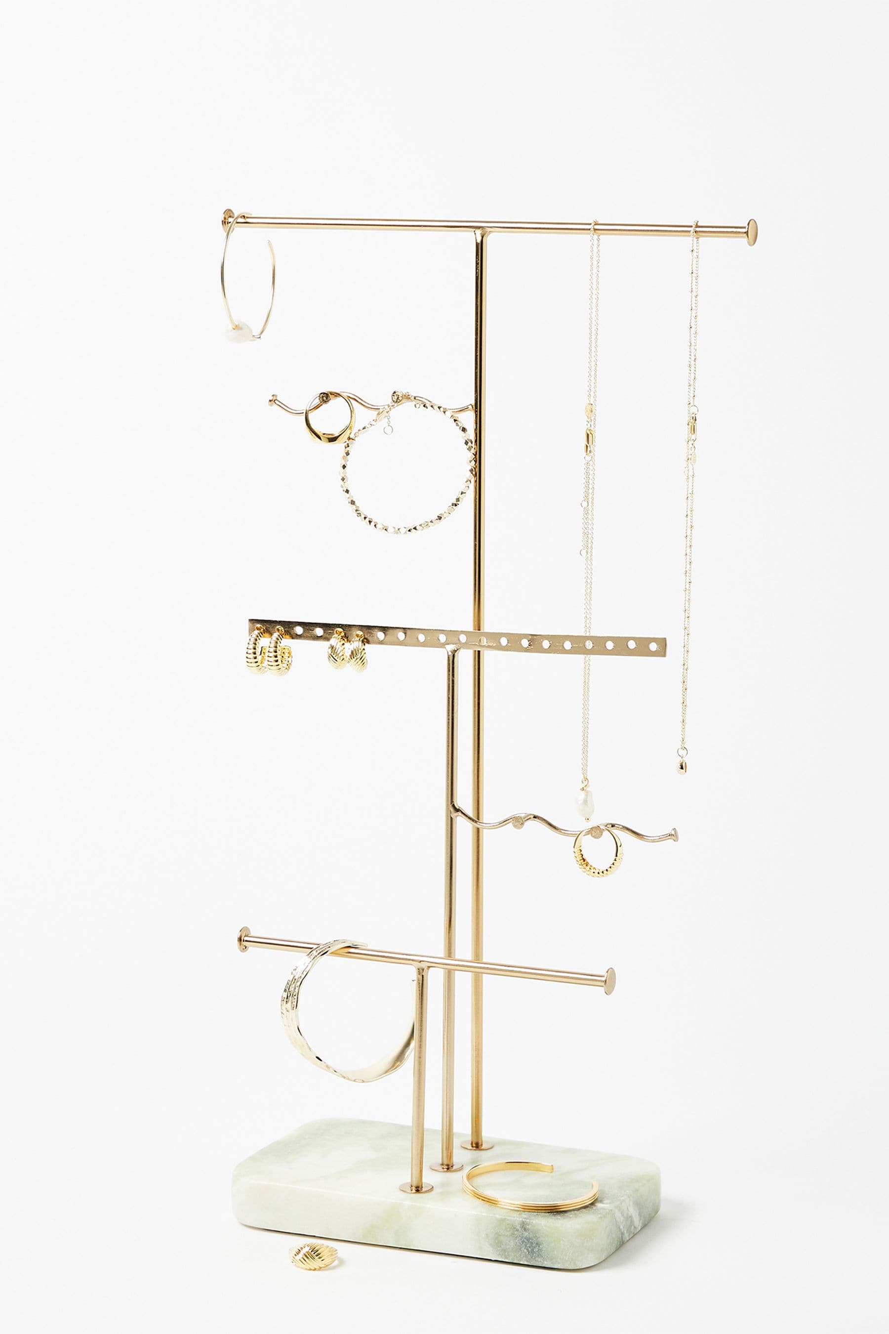 Oliver Bonas Gold Wiggle Metal Marble Jewellery Stand