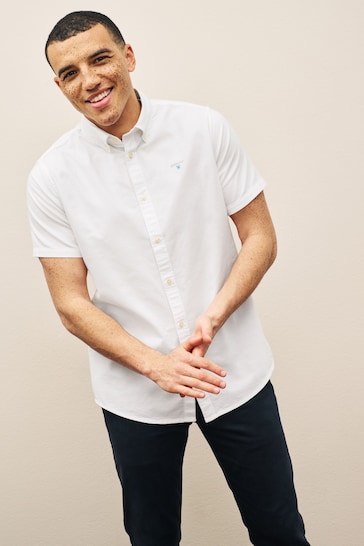 Barbour® White Oxtown Classic Short Sleeve Oxford Cotton Shirt
