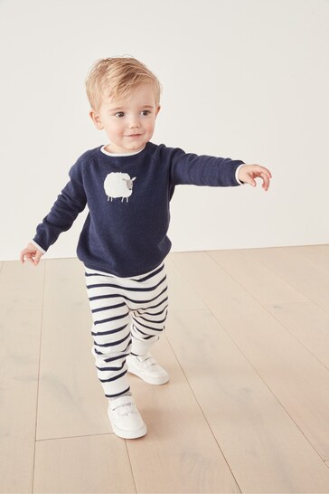 The White Company Baby Blue Fluffy Sheep Jumper and Leggings Set