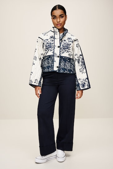 Navy Blue Quilted Floral Jacket