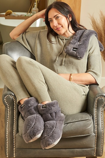 Warmies Grey Fully Heatable Luxury Slipper Boots