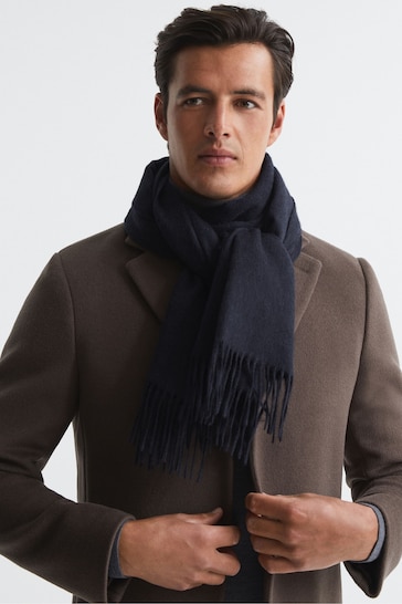 Reiss Navy Picton Cashmere Blend Scarf