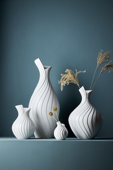 White Pleated Ceramic Medium Vase