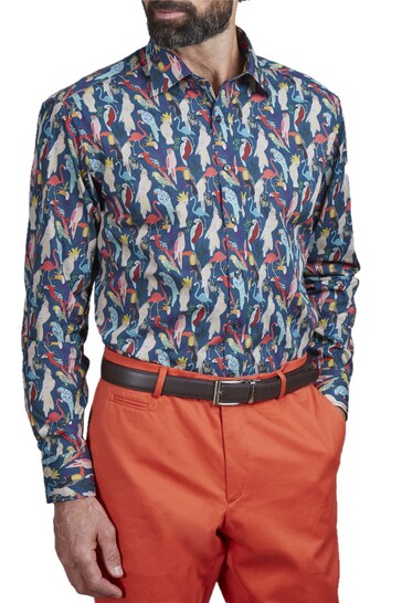 Simon Carter Blue Tropical Birds Shirt