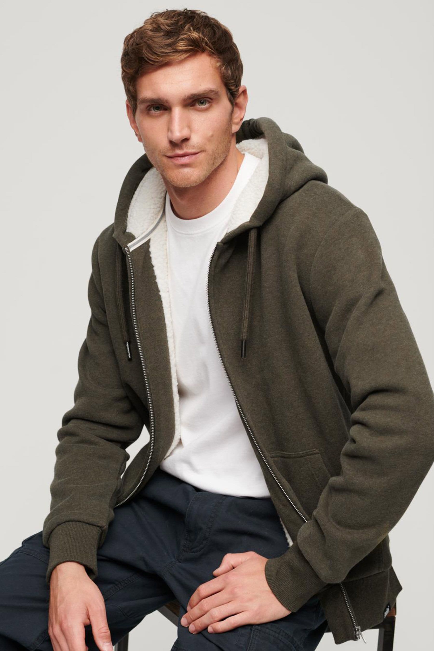 Olive green zip up top hoodie mens