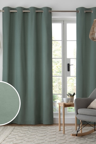 Sage Green Cotton Lined Eyelet Curtains