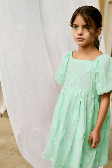 Mint Green Floral Texture Dress (3-16yrs)