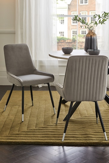 Set of 2 Soft Velvet Mid Grey Piano Non Arm Dining Chairs