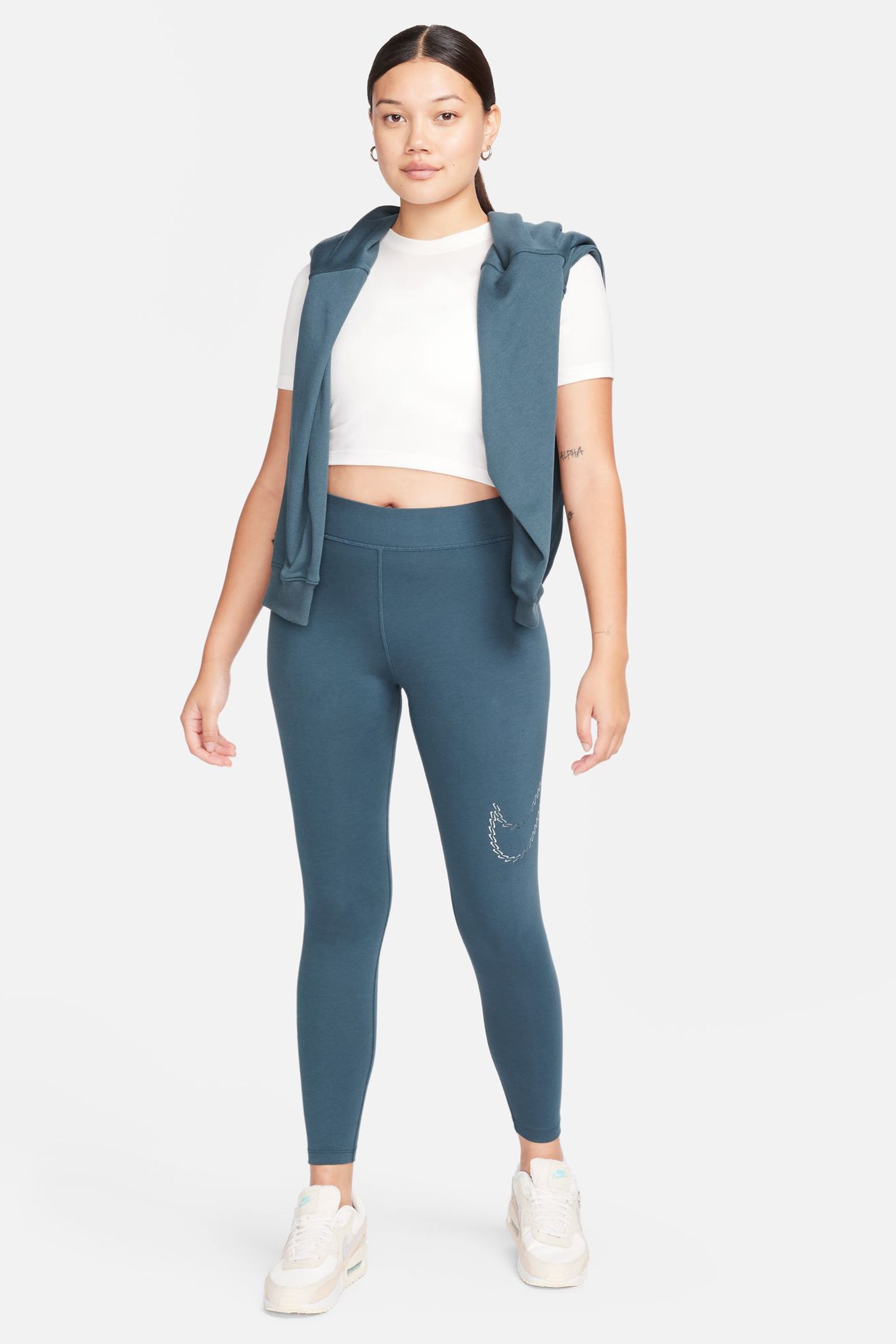 Buy Nike Green Metallic Swoosh High Rise Leggings from the Next UK