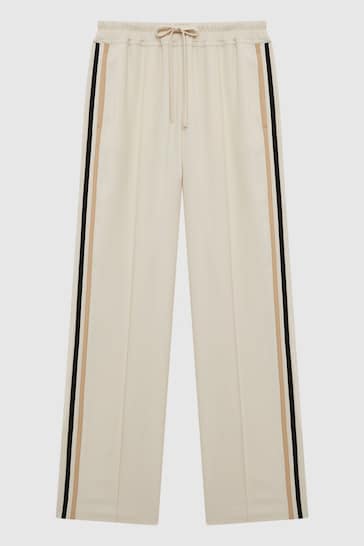 Reiss Cream Odell Wide Leg Pull On Trousers