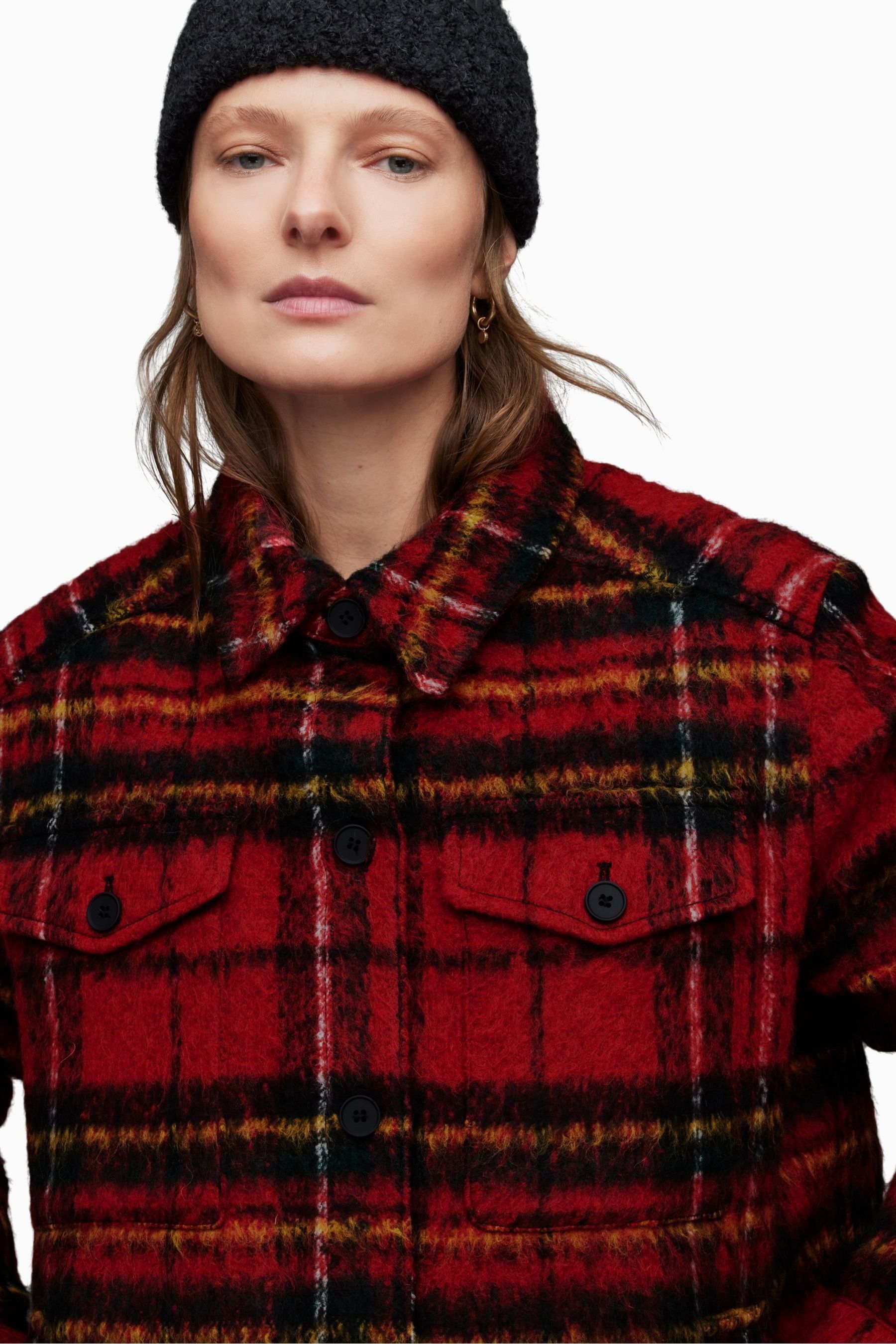 AllSaints Red Rosey Check Jacket