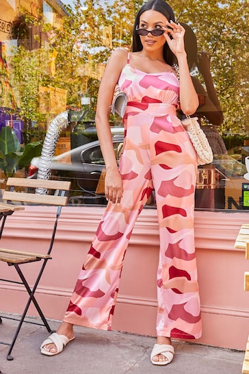 Chi Chi London Pink Sleeveless Floral Jumpsuit