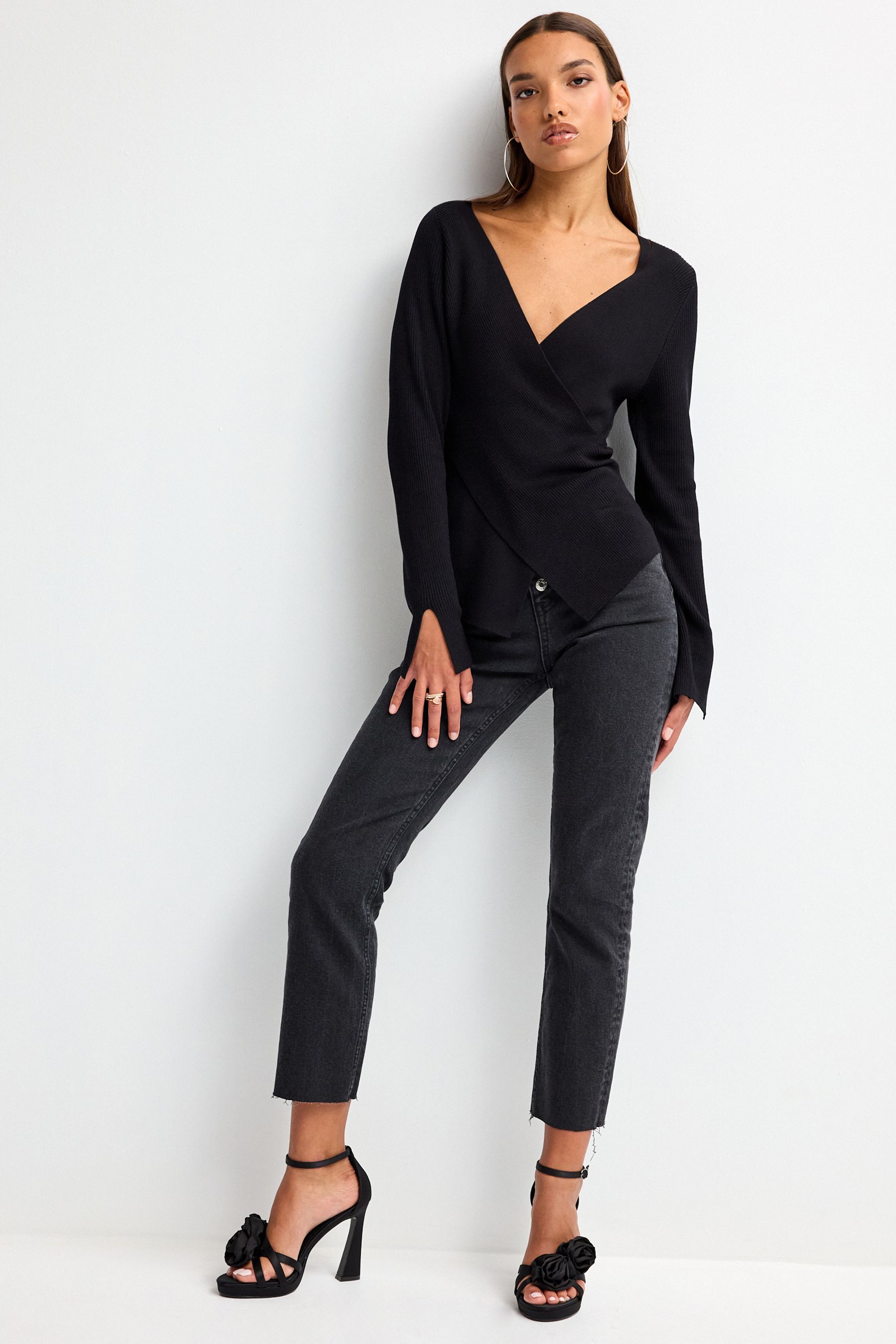 Black new arrivals wrap jumper
