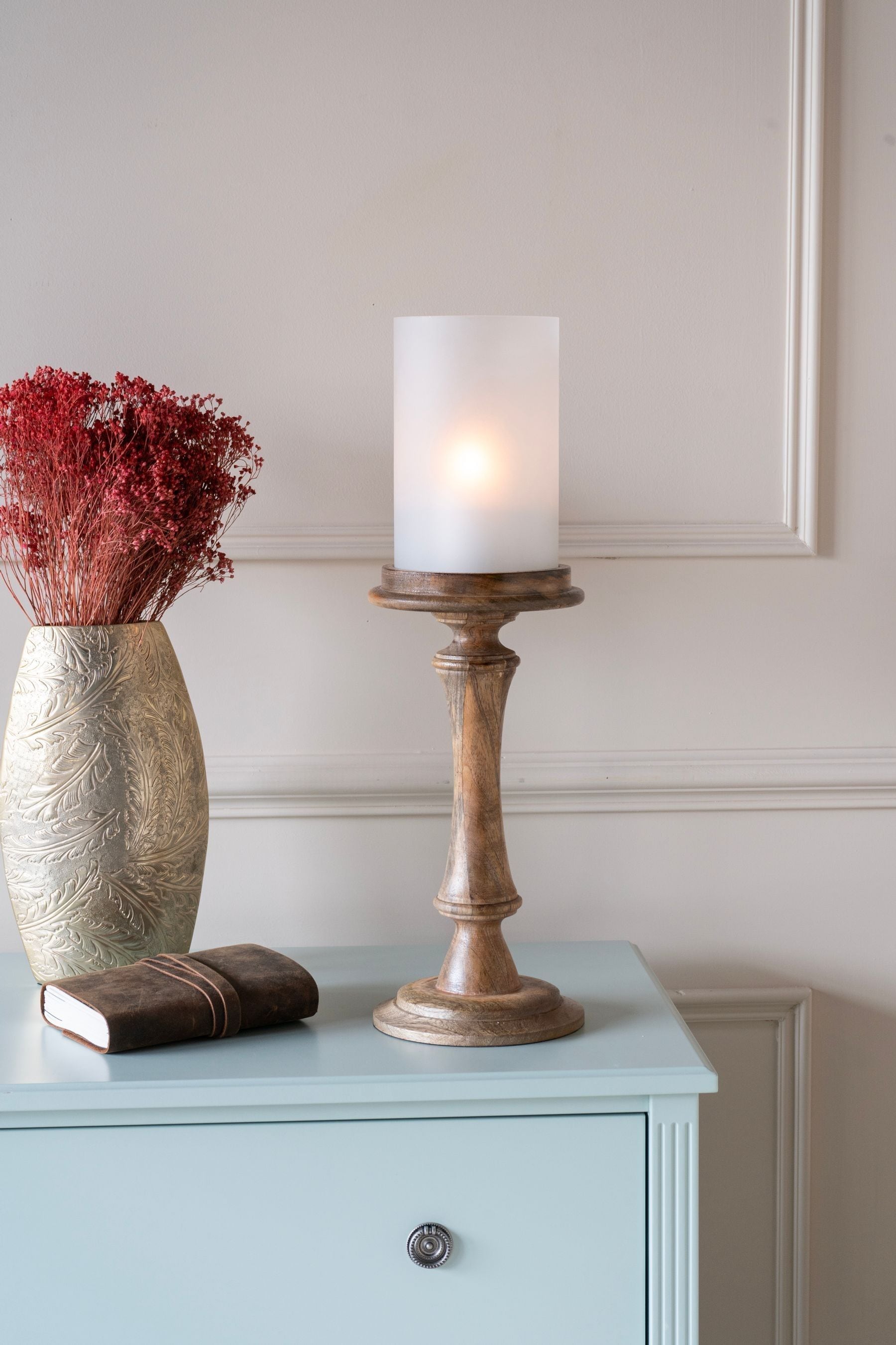 Glass pedestal shop hurricane candle holders