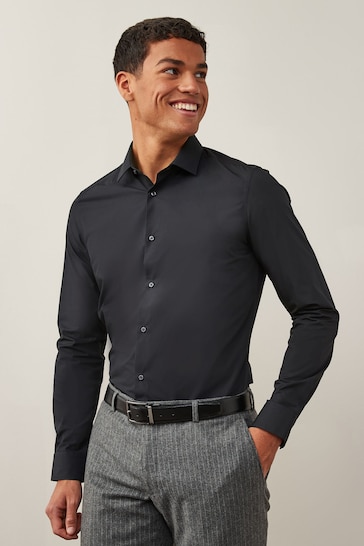 Black Slim Fit Easy Care Single Cuff Shirt
