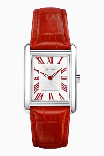 Accurist Womens Red Rectangle Leather Strap Analogue Watch
