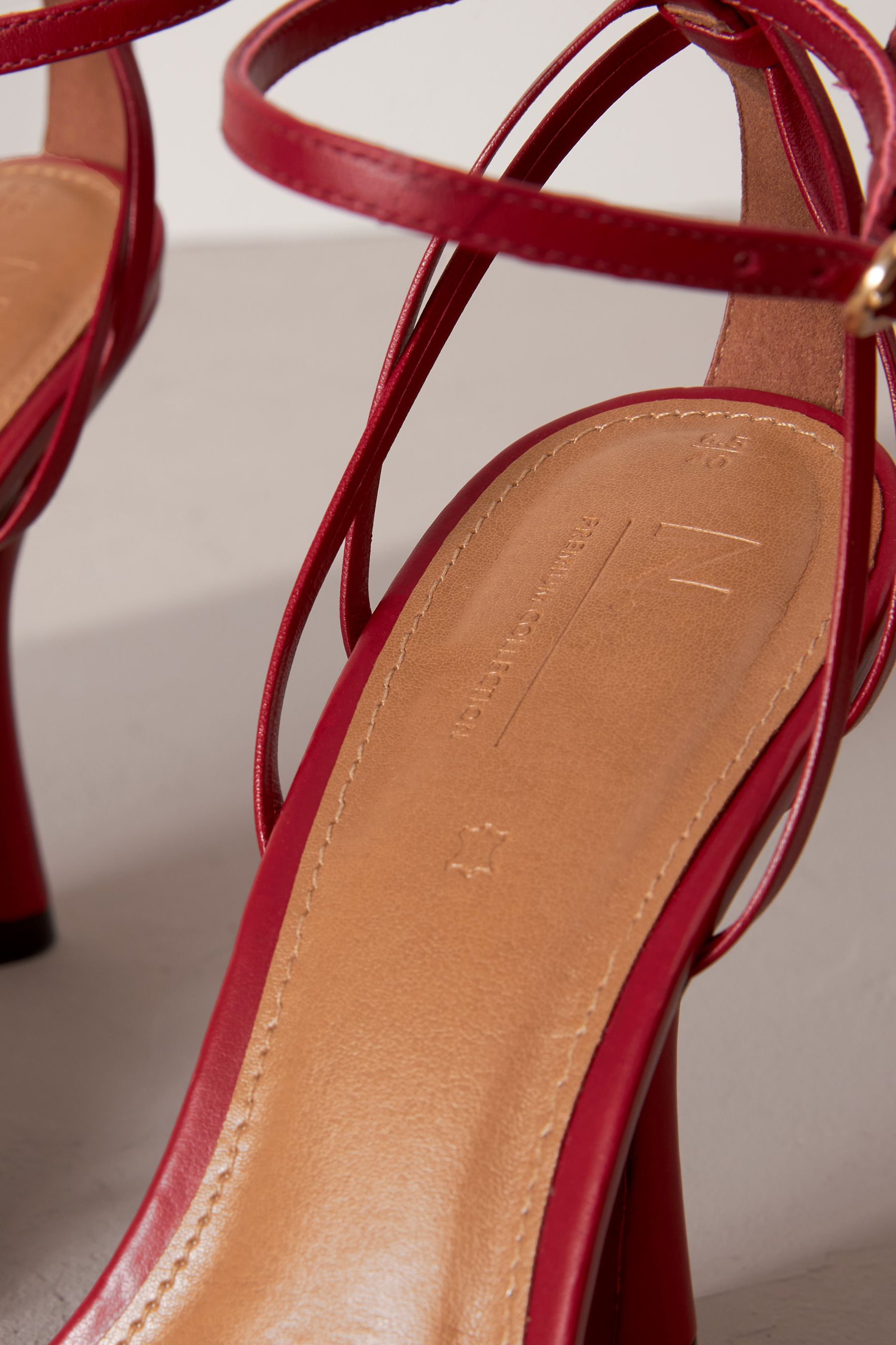 Red Premium Leather Cage Heeled Sandals
