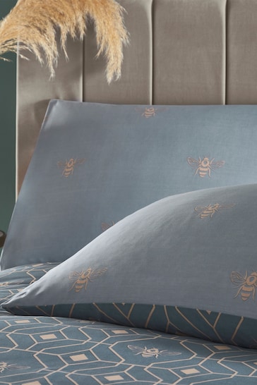 furn. Blue Bee Deco Geometric Reversible Duvet Cover and Pillowcase Set