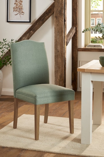 Set of 2 Soft Linen Look Dark Sage Green Malvern Oak Effect Leg Dining Chairs