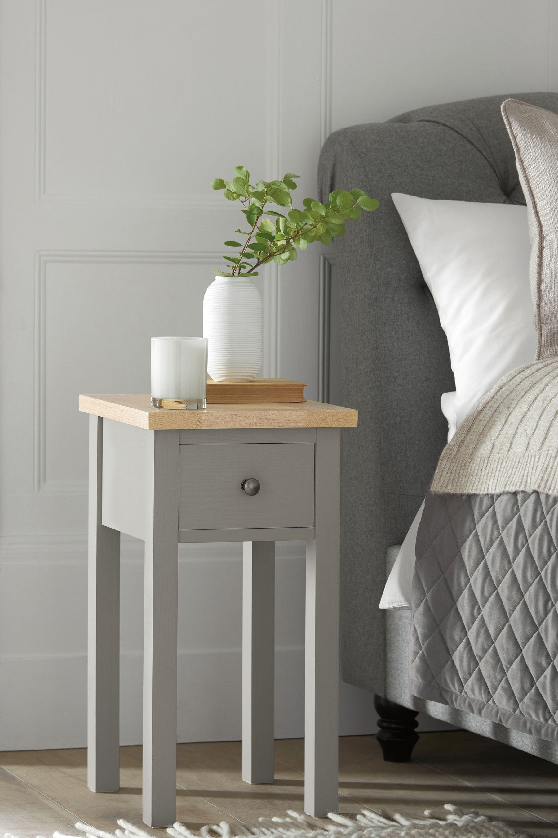 Slim grey sale bedside table