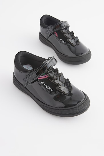 Black Patent Infant School Leather Butterfly T-Bar Shoes