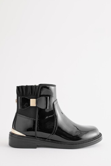 Baker by Ted Baker Girls Patent Chelsea Black Boots with Bow