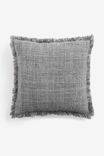 Grey 50 x 50cm Harlston Textured Fringe Cushion