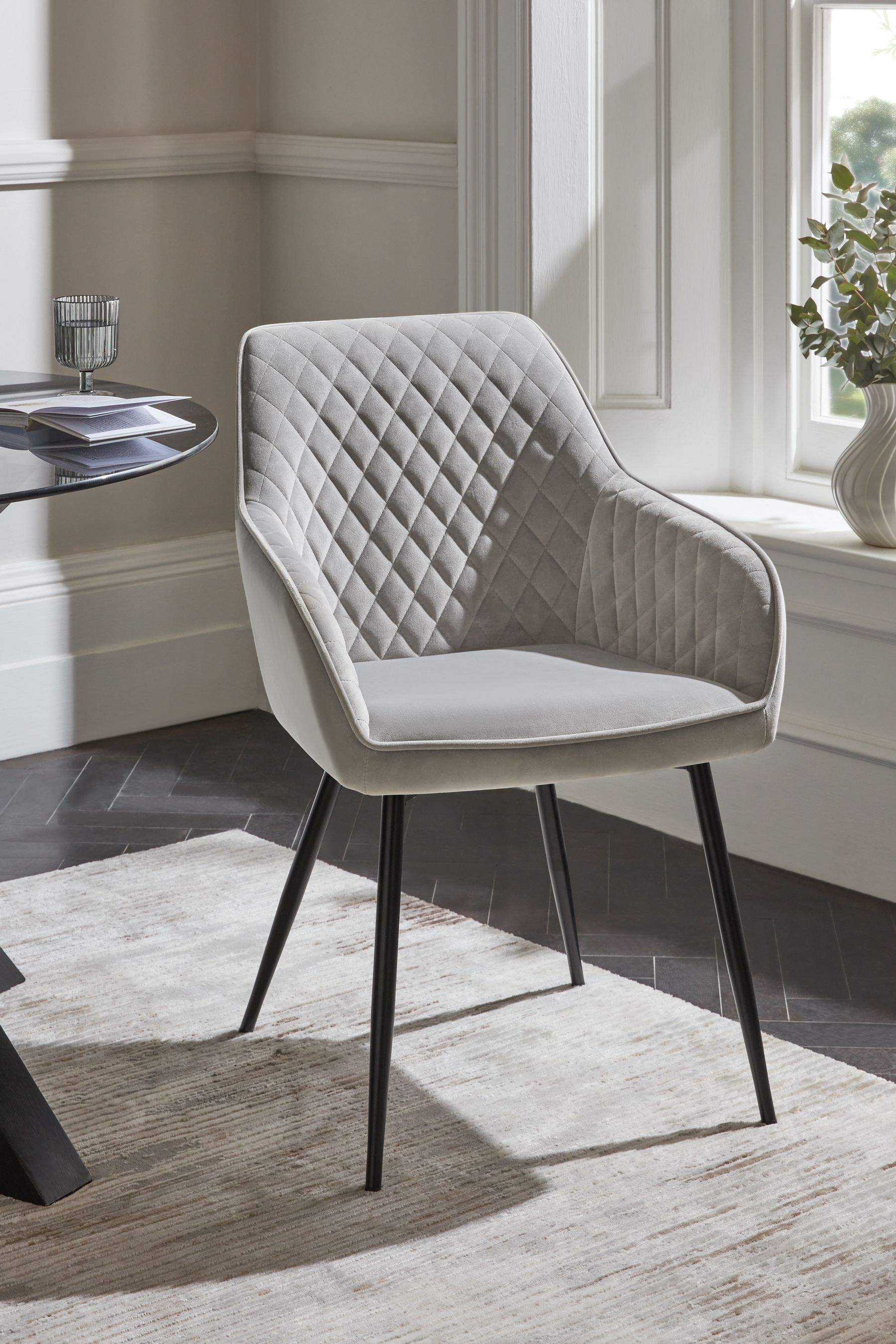 Buy Set of 2 Soft Velvet Mid Grey Black Leg Hamilton Arm Dining