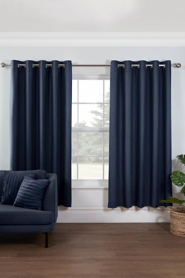 Lazy Linen Navy Blue Lazy Linen 167x183cm 100% Washed Linen Eyelet Curtains