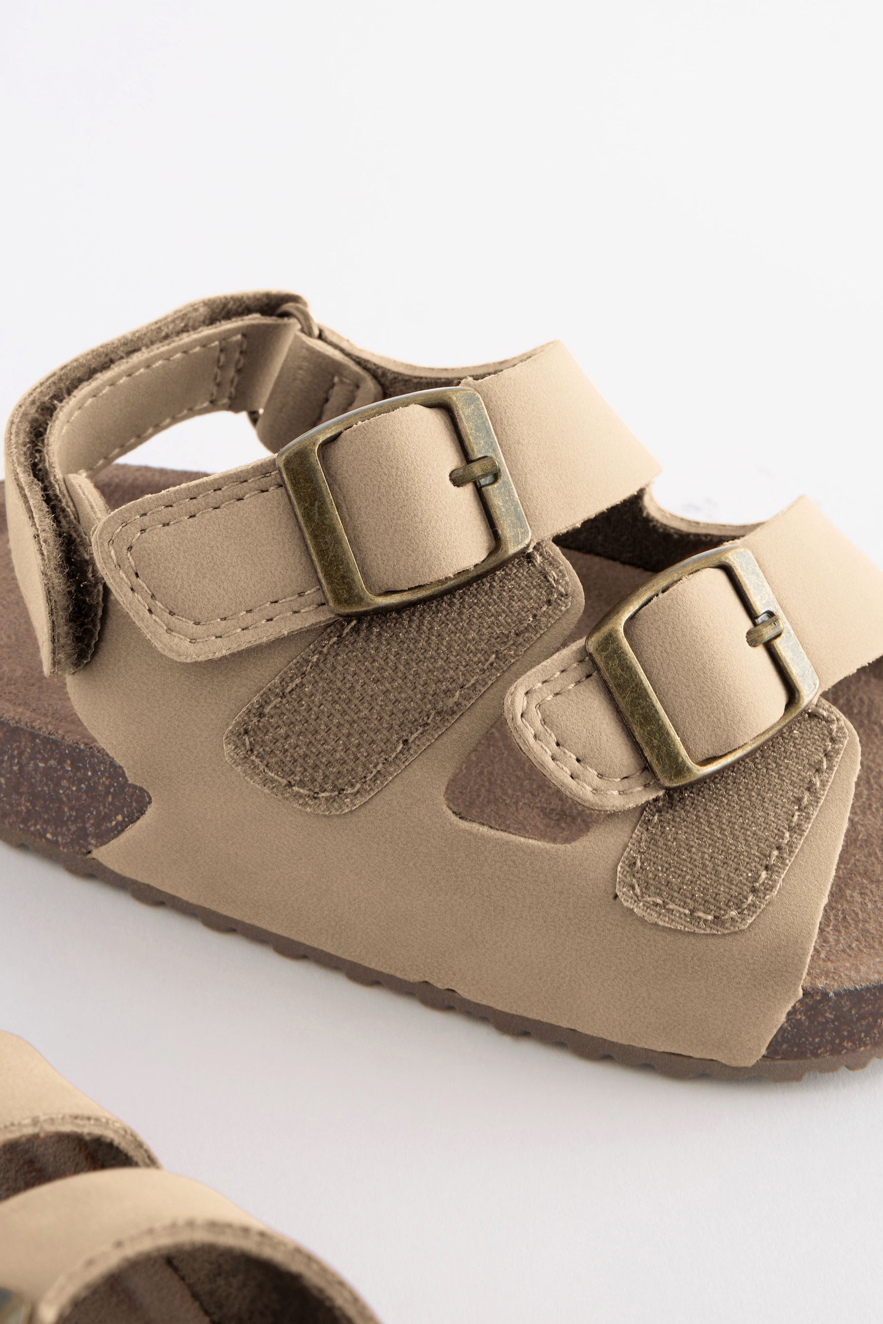 Buy Stone Beige Standard Fit F Double Buckle Cushioned Footbed Sandals from the Next UK online shop