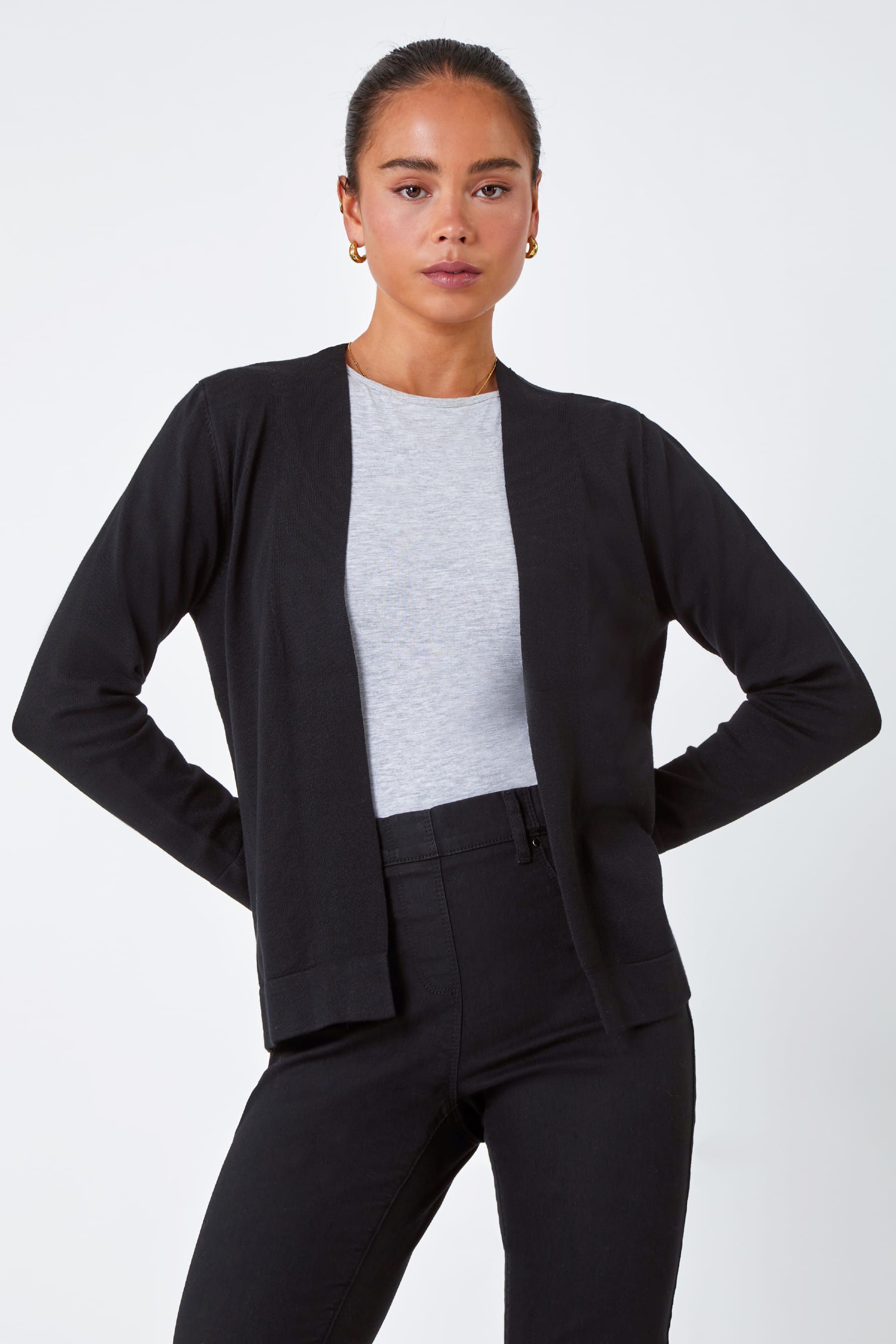Plain black cardigan womens shop