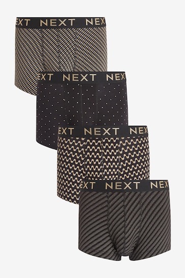 Black/Gold Pattern 4 pack Hipsters