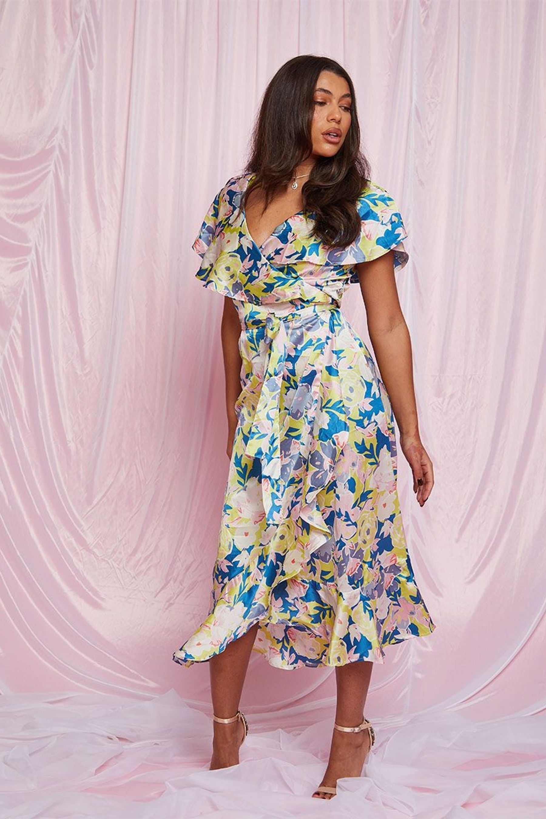 Saloni olivia floral hot sale midi dress