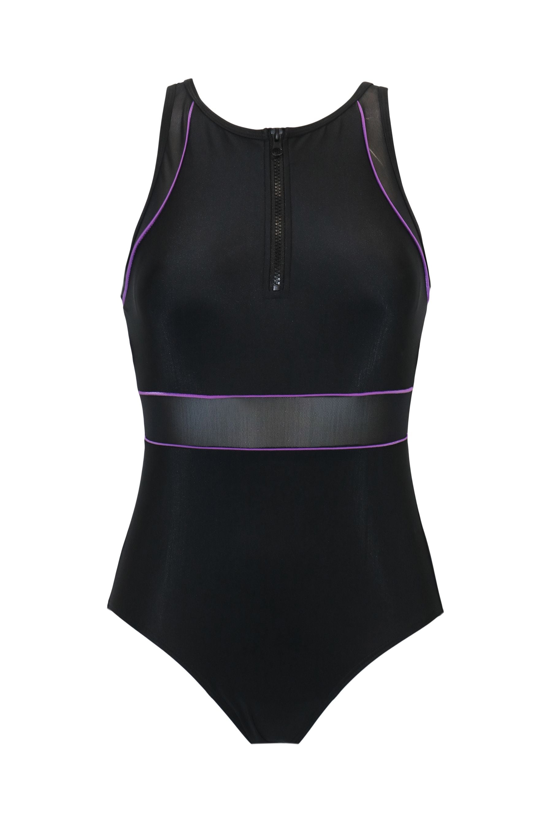 Buy Pour Moi Black Energy Chlorine High Neck Zip Front Swimsuit