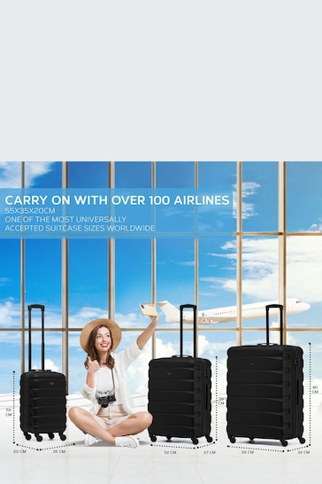 Flight Knight Black Mono Medium Hardcase Lightweight Check In Suitcase With 4 Wheels