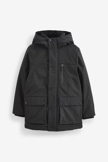 Black Shower Resistant Parka Coat (3-17yrs)