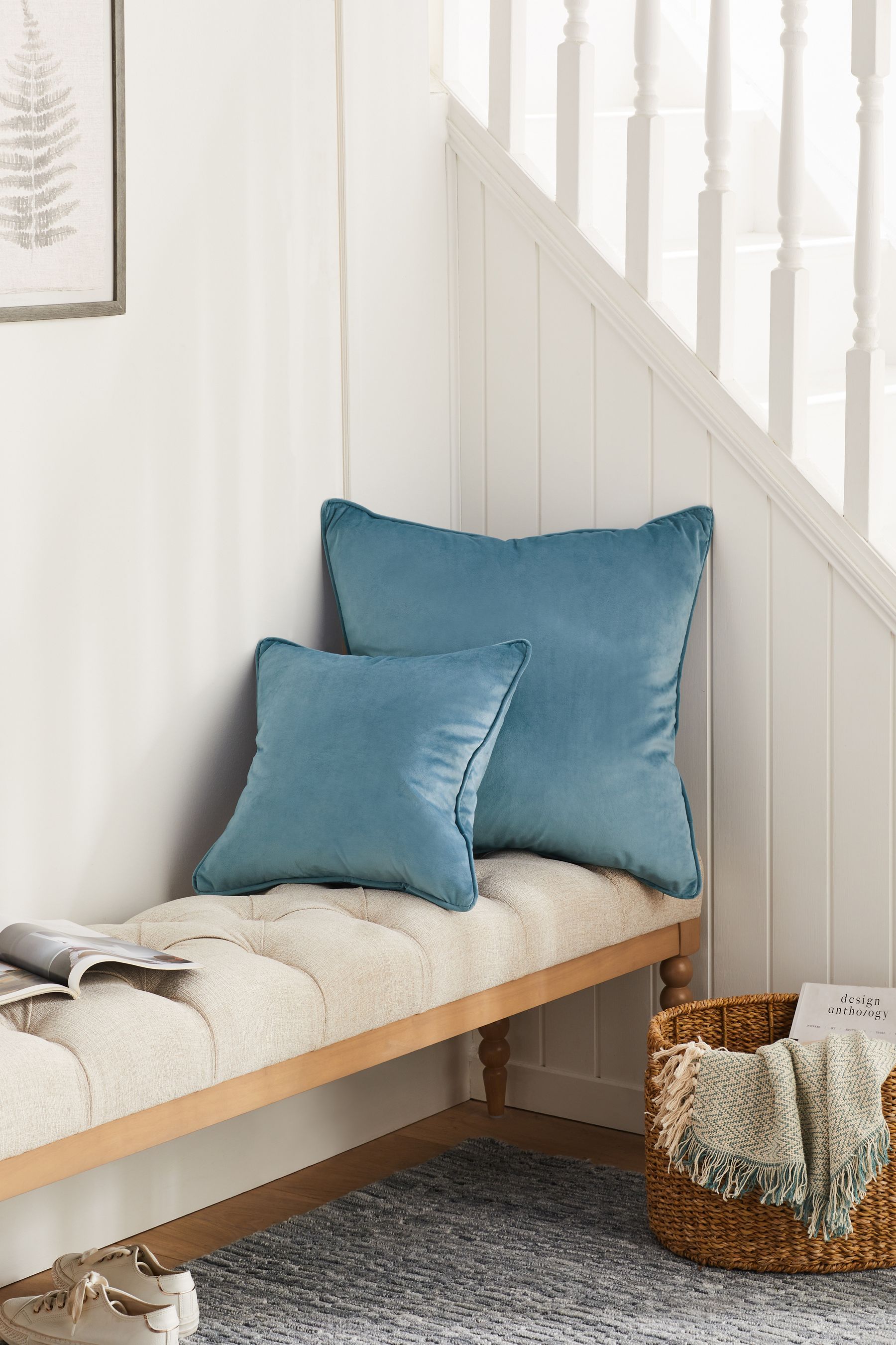 Pale blue velvet cushions sale